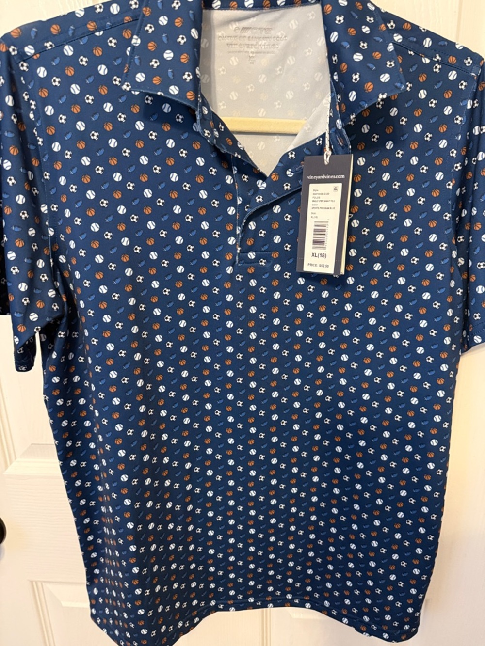 Brand New Vineyard Vines Boys Blue Short-Sleeve Polo with Sports Print